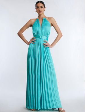 JUMPSUIT HALTER SATINADO PLISADO CON CINTURÓN