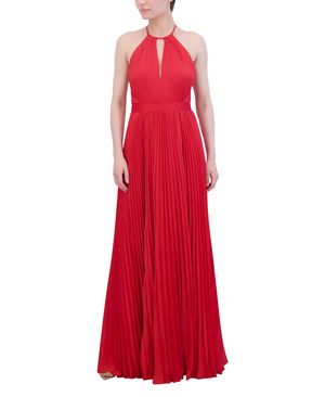 VESTIDO LARGO PLISADO HALTER CON CADENA