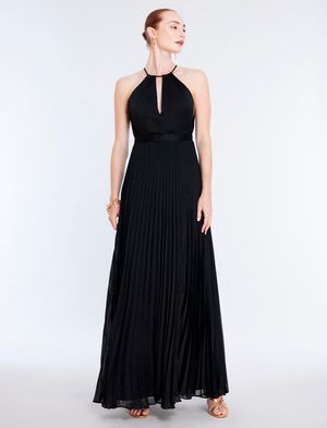VESTIDO LARGO PLISADO HALTER CON CADENA