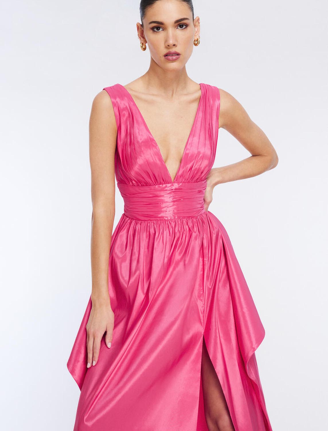 Vestido de chiffon con pliegues cruzados y corte imperio con escote en corazón Azul Polvoriento