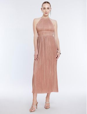 VESTIDO LARGO HALTER PLISADO