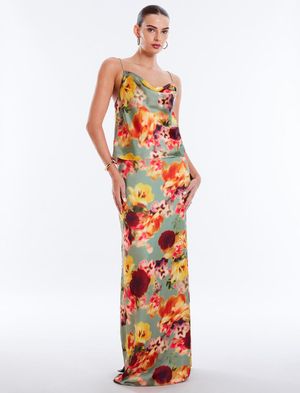 FALDA LARGA SATINADAESTAMPADA FLORAL
