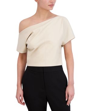 BLUSA ASIMÉTRICA MANGA CORTA PIEL SINTÉTICA
