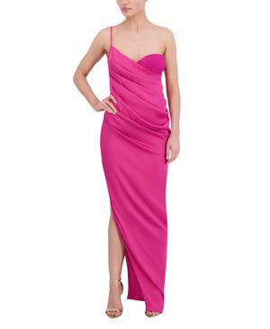 VESTIDO LARGO ASIMÉTRICO SATINADO DRAPEADO