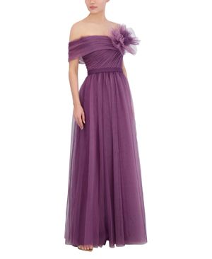 VESTIDO LARGO APPLIQUÉ FLORAL DE TUL