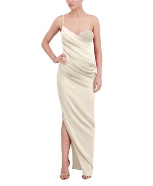 VESTIDO LARGO ASIMÉTRICO SATINADO DRAPEADO