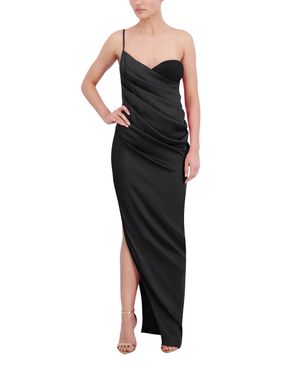 VESTIDO LARGO ASIMÉTRICO SATINADO DRAPEADO