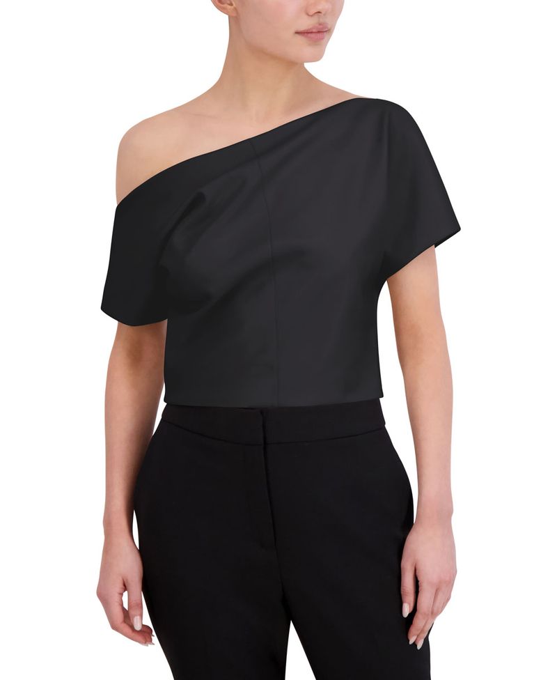 BLUSA ASIMETRICA MANGA CORTA PIEL SINTETICA BCBGMAXAZRIA