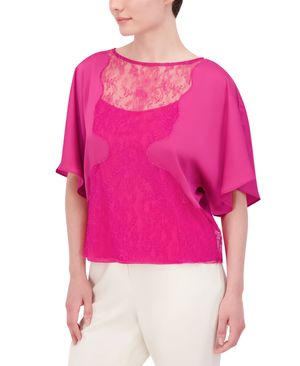 BLUSA ASIMÉTRICA SATINADA CON ENCAJE