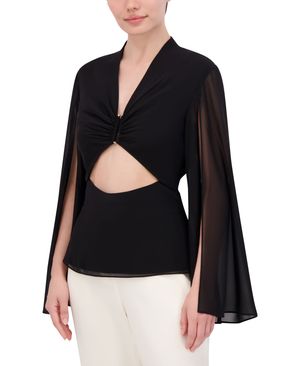 BLUSA MANGA LARGA CHIFFON CON PLIEGUES