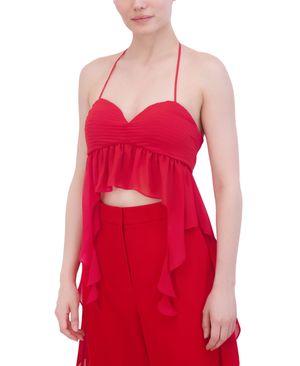 CROP TOP TIRANTES DRAPEADO CON VOLANTES DE CHIFFON
