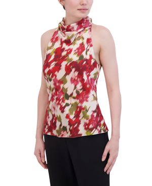 BLUSA EFECTO HALTER SATINADA ESTAMPADO ABSTRACTO