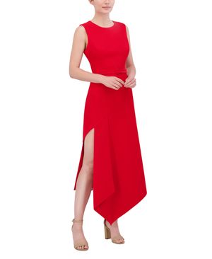 VESTIDO MIDI ASIMÉTRICO EFECTO PAÑUELO