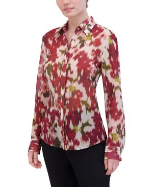 BLUSA CAMISERA ESTAMPADO ABSTRACTO MANGA LARGA CHIFFON