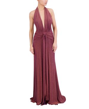 VESTIDO LARGO HALTER DRAPEADO METALIZADO