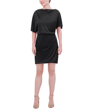 VESTIDO CORTO SATINADO EFECTO DRAPEADO MANGA CORTA