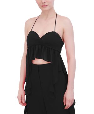 CROP TOP TIRANTES DRAPEADO CON VOLANTES DE CHIFFON