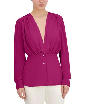 BLUSA MANGA LARGA CON PLIEGUES CHIFFON