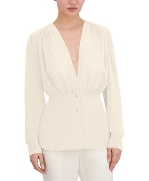 BLUSA MANGA LARGA CON PLIEGUES CHIFFON