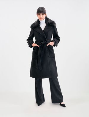 ABRIGO TRENCH COAT LAZO CUELLO DE PELO