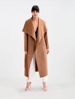 ABRIGO TRENCH COAT DE LANA SOLAPA EXPUESTA OVERSIZE