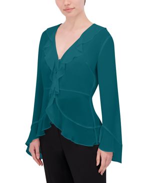 BLUSA MANGA LARGA DE CHIFFON CON VOLANTES