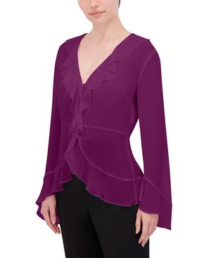 BLUSA MANGA LARGA DE CHIFFON CON VOLANTES