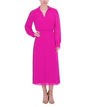 VESTIDO MIDI EFECTO CAMISERO CHIFFON