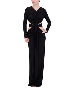 VESTIDO LARGO JERSEY FRUNCIDO CUTOUT CON LAZO