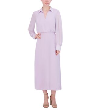 VESTIDO MIDI EFECTO CAMISERO CHIFFON
