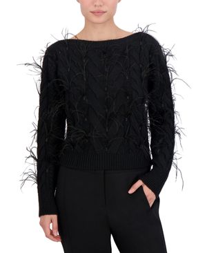PULLOVER SUÉTER ASIMÉTRICO CROP CON PLUMAS