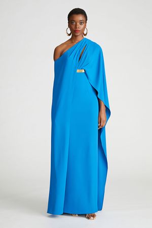 VESTIDO LARGO ASIMÉTRICO EFECTO CAPA