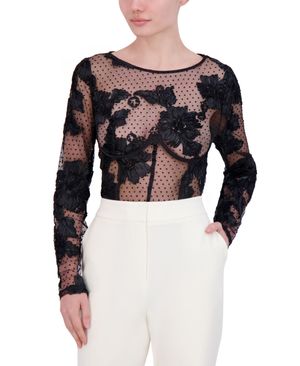 BLUSA EFECTO ENCAJE PLUMETI CON SOUTACHE FLORAL