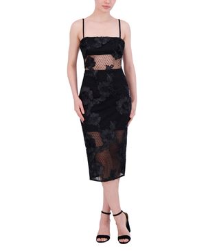VESTIDO MIDI ENCAJE PLUMETI CON SOUTACHE FLORAL