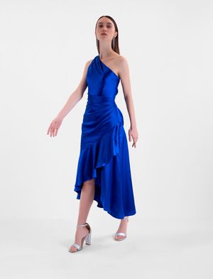 VESTIDO MIDI SATINADO UN HOMBRO