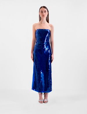 VESTIDO LARGO STRAPLESS LENTEJUELAS