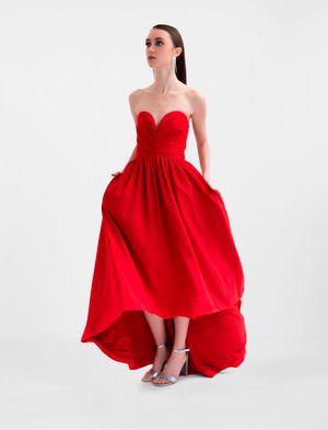 VESTIDO LARGO STRAPLESS DE ENCAJE