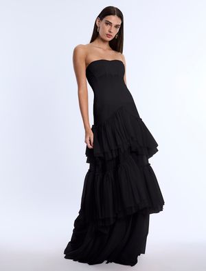 VESTIDO LARGO BUSTIER FALDA ESCALONADA TUL