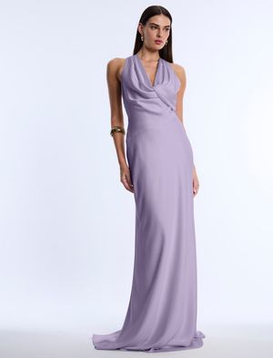 VESTIDO LARGO SATINDAO CON DRAPEADO