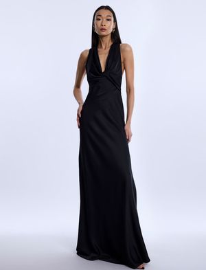 VESTIDO LARGO SATINADO CON DRAPEADO