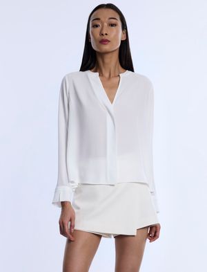 BLUSA MANGA LARGA ESCOTE EN V CHIFFON