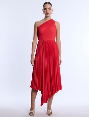 VESTIDO MIDI ASIMÉTRICO FALDA PLISADA