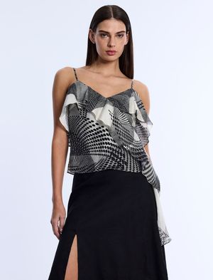 BLUSA TIRANTES VOLANTES ESCALONADOS ASIMÉTRICOS ESTAMPADO ABSTRACTO