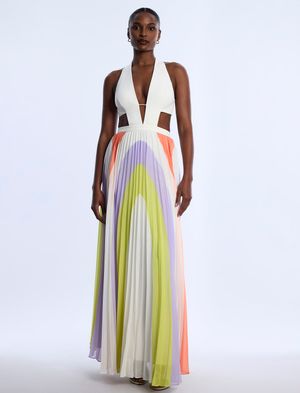 VESTIDO LARGO PLISADO CUTOUT COLOR BLOCK
