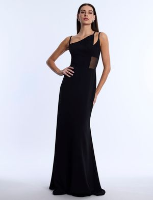 VESTIDO LARGO ASIMÉTRICO TIRANTES CON TRANSPARENCIA