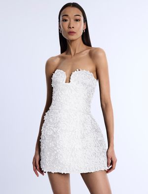 VESTIDO CORTO MALLA BORDADA FLORAL 3D