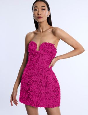 VESTIDO CORTO MALLA BORDADA FLORAL 3D