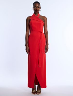 VESTIDO LARGO ASIMÉTRICO LAZO EN CINTURA