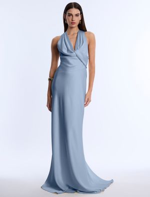 VESTIDO LARGO SATINADO CON DRAPEADO