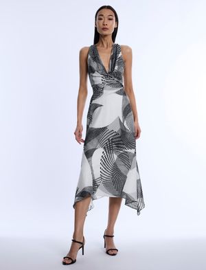 VESTIDO MIDI ESTAMPADO ABSTRACTO EFECTO DRAPEADO